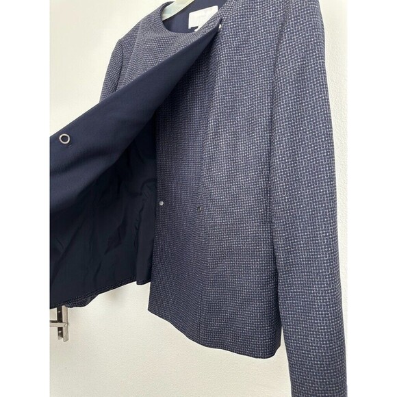 Boss Hugo Boss Women's Jutall Wool Jacket Snap Button Navy Blue Grid Size 14 - Picture 4 of 11